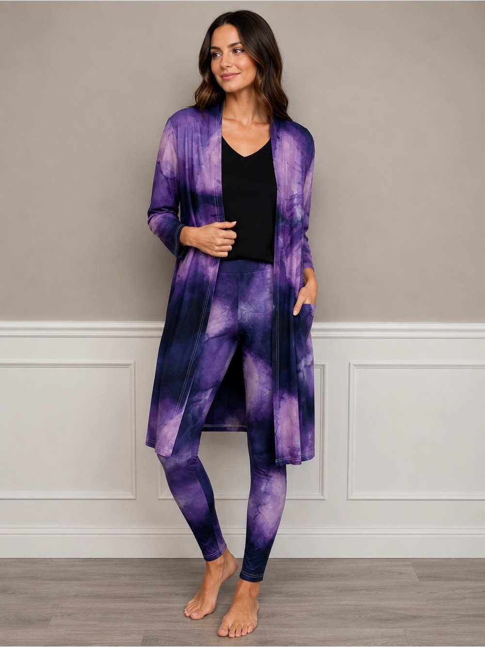 NWT Purple Tie-Dye Loungewear Duster & Legging Set